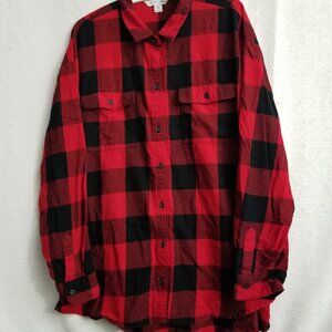 Old Navy The Boyfriend Shirt Women’s Flannel XXL Tall Red Buffalo Plaid